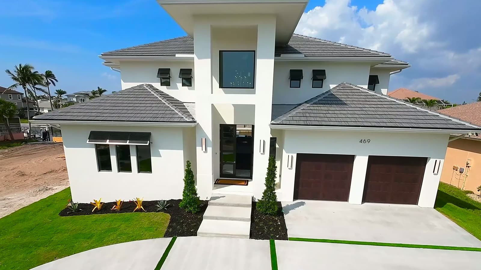 Front elevation of a new coastal estate home